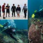 Kapolres Kotabaru dan komunitas diving saat penyerahan terumbu karang yang siap akan ditanam disamer gelap (photo by h. Jaya)