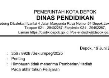 Dinas Pendidikan Kota Depok Imbau Sekolah Tidak Terima Hadiah dari Wali Murid