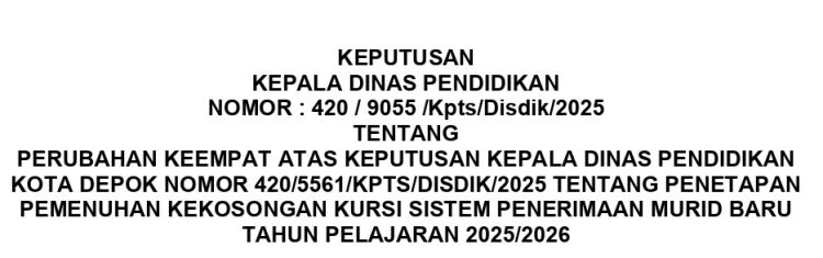 Breaking! Dinas Pendidikan Kota Depok Buka Pendaftaran Pengisian Sisa Kursi SPMB SD dan SMP Negeri