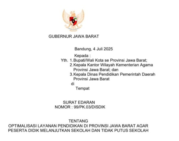 Gubernur Jabar Terbitkan Instruksi: Pastikan Semua Anak Melanjutkan Sekolah