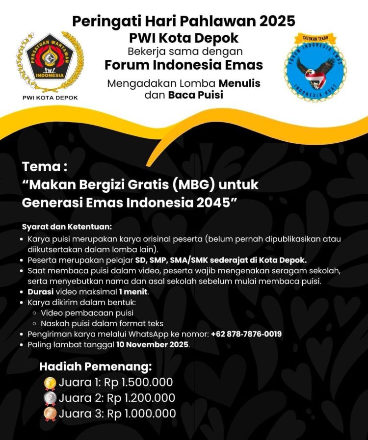 PWI Depok Kembali Gelar Lomba Menulis dan Baca Puisi Peringati Hari Pahlawan 2025