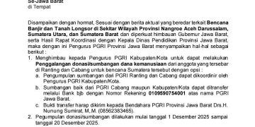 PGRI Jawa Barat Ajak Guru Se-Jabar Galang Donasi untuk Korban Bencana di Sumatera