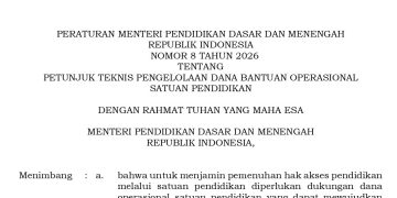 Permendikdasmen 2026 Resmi Terbit, Ini Aturan Baru Pengelolaan Dana BOS dan BOSP