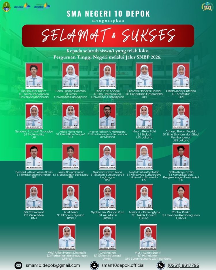 SNBP 2026 SMAN 10 Depok: 23 Siswa Lolos ke PTN Favorit, Ini Daftarnya