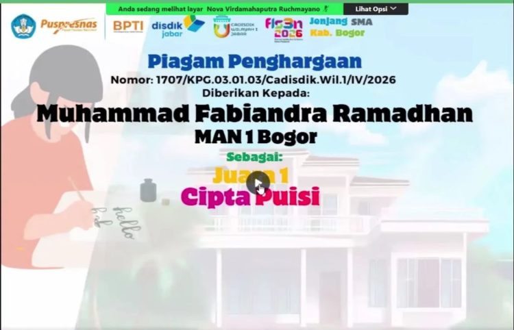 Keren! Siswa MAN 1 Bogor Juara 1 FLS3N Cipta Puisi, Siap Taklukkan Level Provinsi